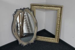 An antique gilt frame and a painted Edwardian mirror