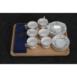A tray containing six Royal Albert Brigadoon china trios together with a boxed set of three