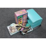 A tray of assorted jewellery boxes, costume jewellery,