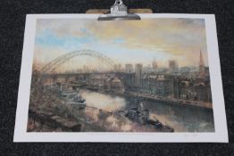 An unframed Walter Holmes signed print of Newcastle Quayside,
