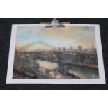 An unframed Walter Holmes signed print of Newcastle Quayside,