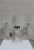 A cut glass two way table candelabra