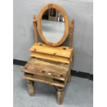 A Mexican pine lamp table and a pine dressing table mirror