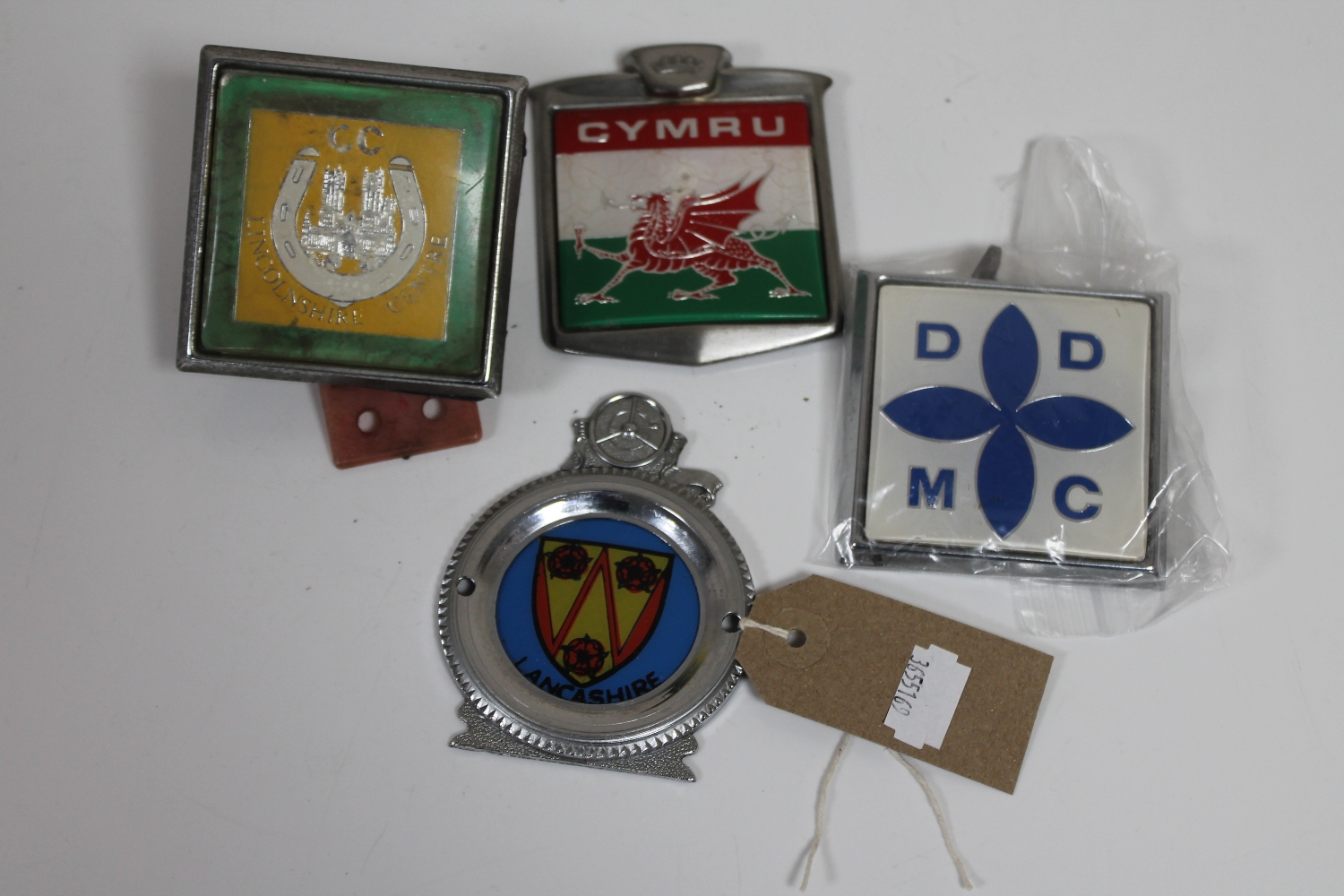 Four assorted vintage car badges - disabled drivers members club, Lincolnshire,