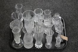 A tray of twenty assorted glass vases