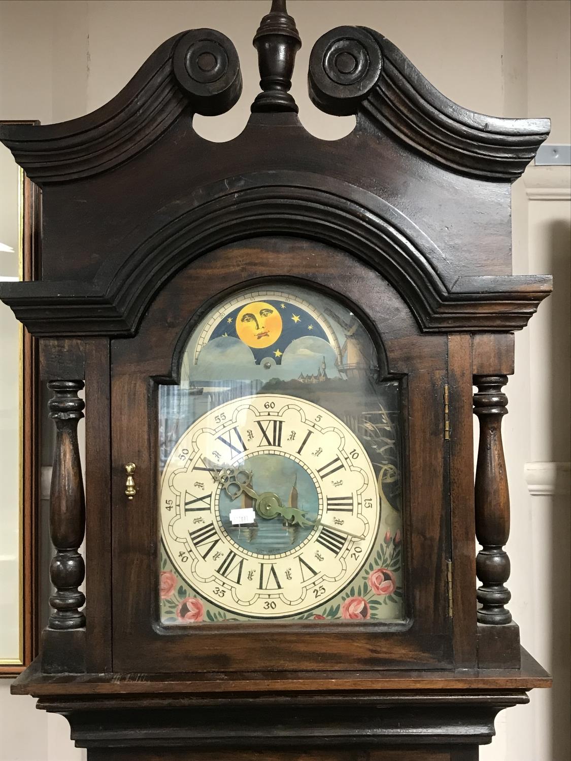 A 20th century stained pine longcase clock with moonphase dial, - Image 2 of 2