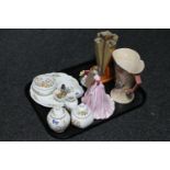 A tray of Coalport figure of the year Sarah, Wade whimsies,