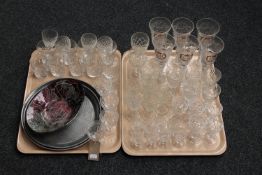 Two trays of assorted drinking sets including a set of six Queen Elizabeth SIlver Jubilee wine