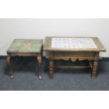 A tiled top continental coffee table and an occasional table