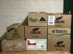 Eight boxes of assorted pub glasses; Carling, Coors,