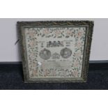 A antique gilt framed handkerchief "the official programme of the Royal visit to Newcastle upon