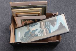 A box of six assorted oriental and Indian framed prints