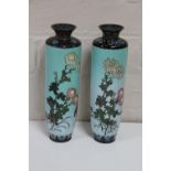A pair of Japanese blue cloisonne vases, height 28.