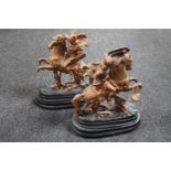 A pair of painted spelter figures on wooden bases (a/f)