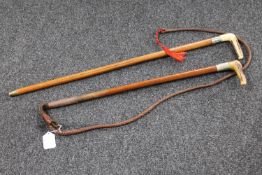 An antler handled sword stick and similar riding whip CONDITION REPORT: Blade 52cm