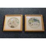 A pair of oriental watercolours on silk