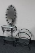 A wrought iron corner two tier stand,