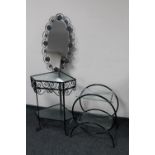 A wrought iron corner two tier stand,