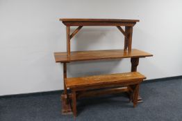 A pine refectory kitchen table with two benches