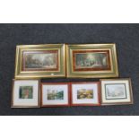 Two gilt framed oils on panels signed Koester, depicting a market scene and figures in a garden,