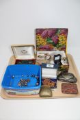 A tray of jewellery boxes containing a large quantity of costume jewellery, necklaces, rings,