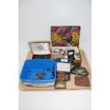 A tray of jewellery boxes containing a large quantity of costume jewellery, necklaces, rings,