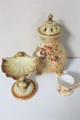 Three pieces of Royal Worcester blush ivory - miniature loving cup,