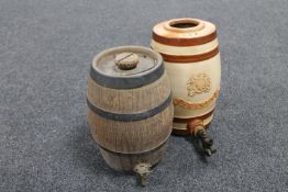 A J Stiff & Son Lambeth Pottery barrel with tap and one other