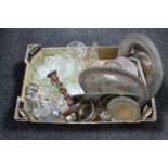 A box of 20th century plated ware, assorted glass ware,