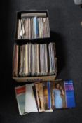 Two boxes containing vinyl LP's including easy listening, Smokey Robinson,