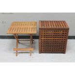 A teak storage box and a teak folding garden table