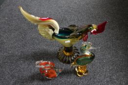 A Venetian glass cockerel together with two further bird ornaments CONDITION REPORT: