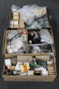 Three boxes of vintage radio valves and accessories