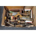 A box of joiner's tools, hand saws, braces,