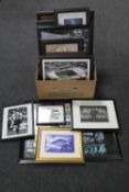 A box containing a quantity of Newcastle United framed pictures