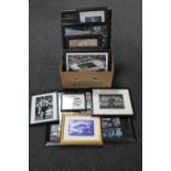 A box containing a quantity of Newcastle United framed pictures