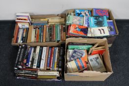 Four boxes containing assorted hardback and paperback books, social history, sociology, reference,