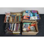 Four boxes containing assorted hardback and paperback books, social history, sociology, reference,