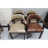 Four pub armchairs upholstered in leather