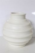 A Wedgwood Keith Murray design bulbous ribbed vase, moonstone, height 18.