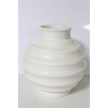 A Wedgwood Keith Murray design bulbous ribbed vase, moonstone, height 18.