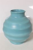 A Wedgwood Keith Murray design bulbous ribbed vase, turquoise, height 23.