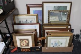 Two boxes of assorted pictures and prints plus a gilt framed mirror