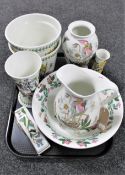 A tray of eight pieces of Portmeirion china to include three vases, two planters,