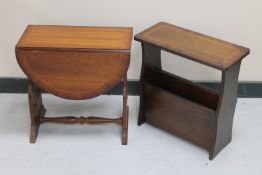 An inlaid mahogany occasional table and a mag rack