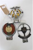 Three vintage car badges - AA,