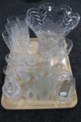 A tray of lead crystal drinking glasses, large vase,