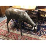 A cast patinated aluminium figure - a doe grazing,