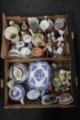 Two boxes of assorted china, flower posies,