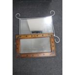 A mango wood mirror and a metal framed mirror